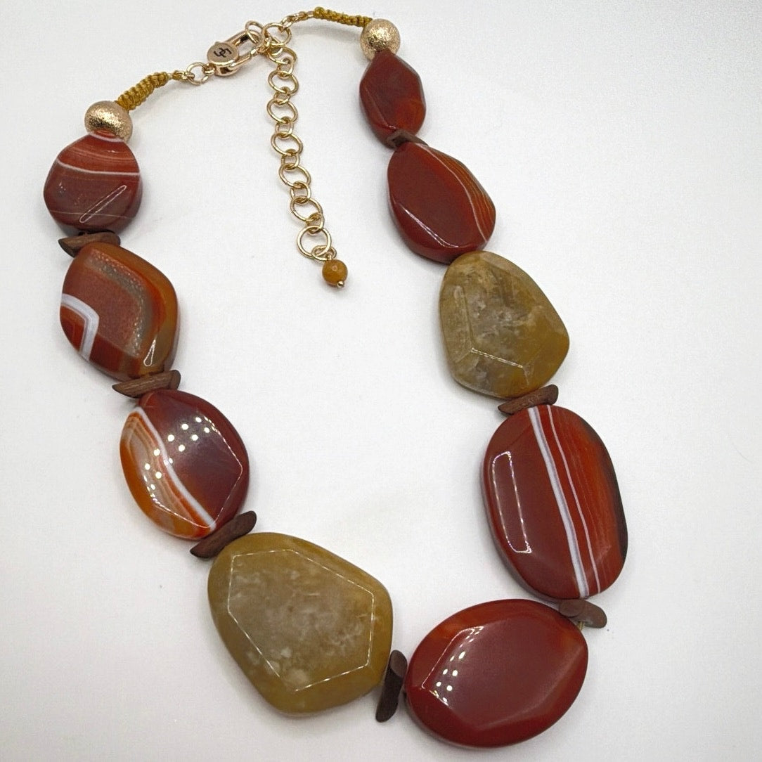 Vintage Chunky Red Agate Gemstone Necklace Adjustable 22”