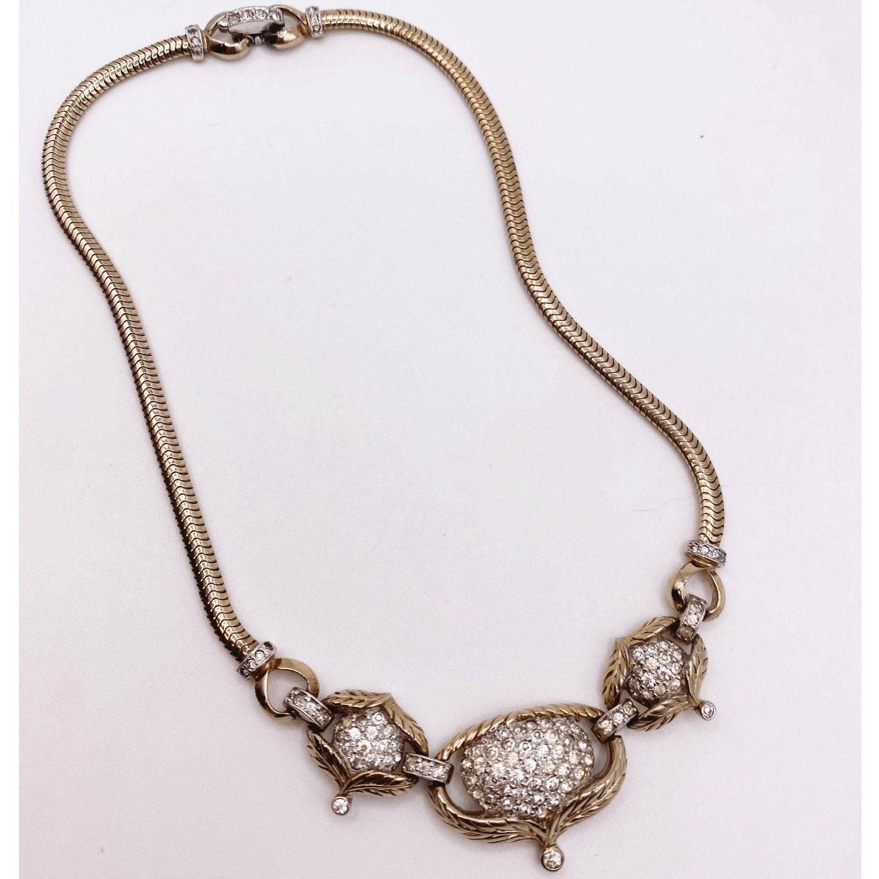 Vintage Jomaz Laurel Designs White Rhinestones Accented  Necklace