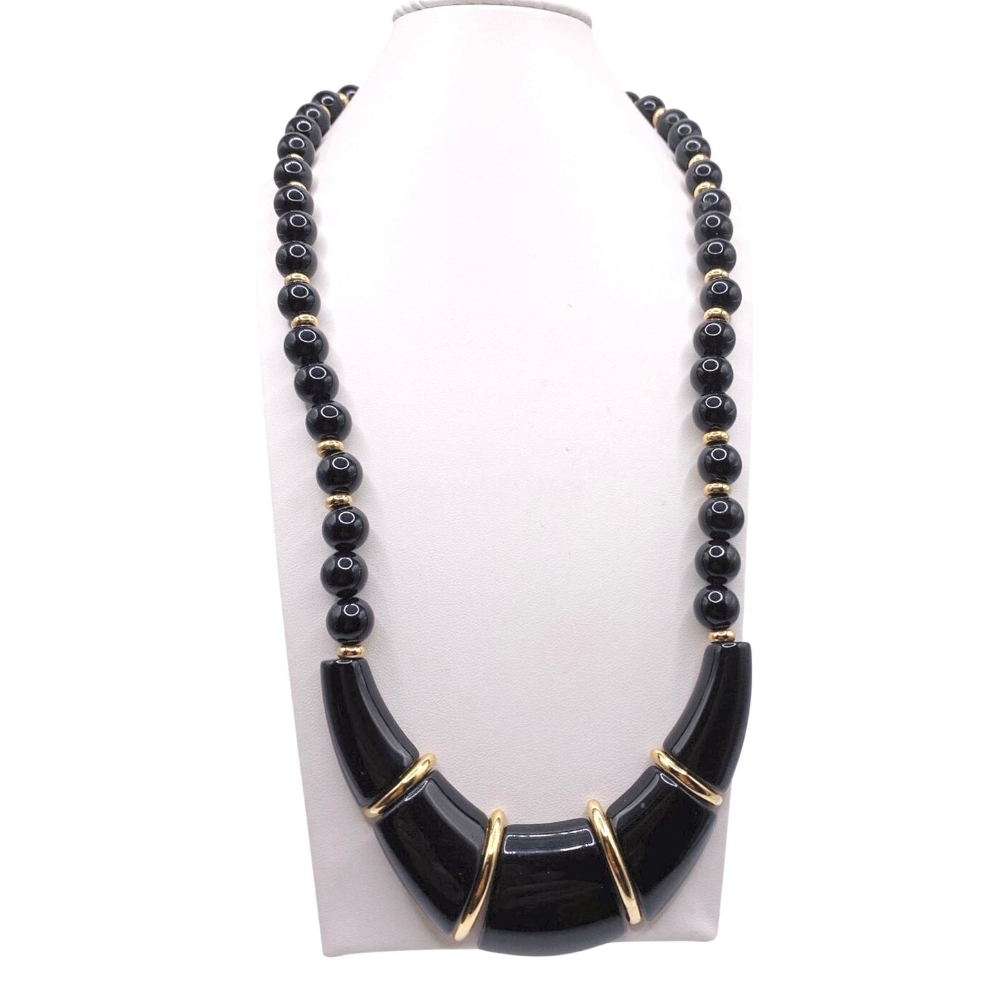 Napier Vintage Black and Gold Lucite Necklace 20”