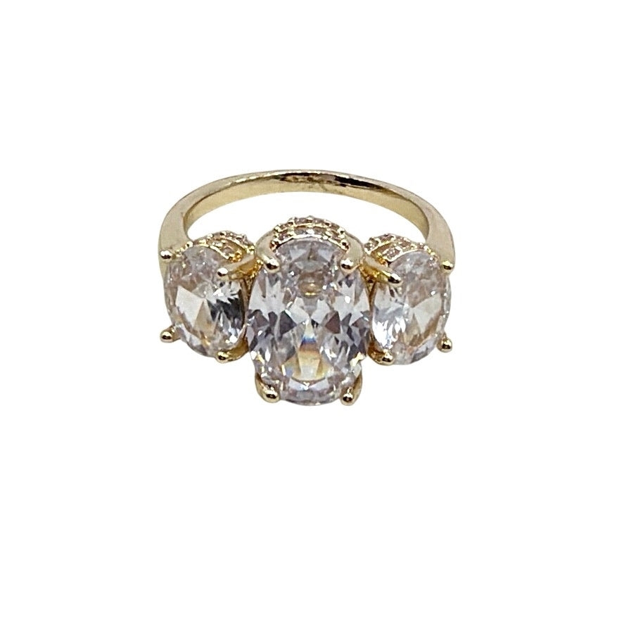 Gold Plated Eternity Ring with Three CZ Stones Size 6.5