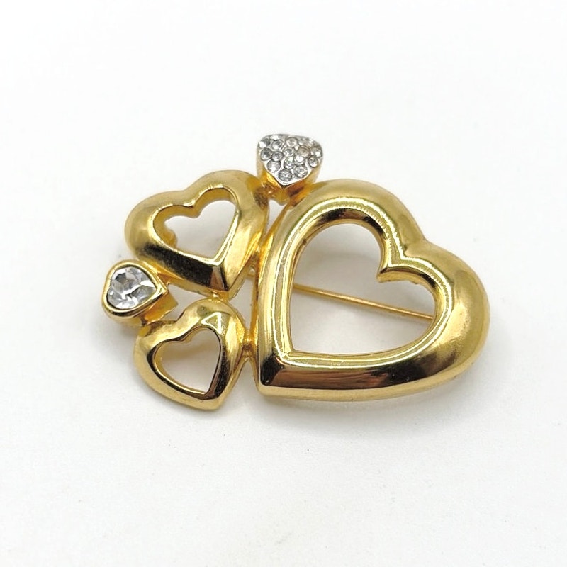 Vintage Heart Shaped Brooch with Rhinestones