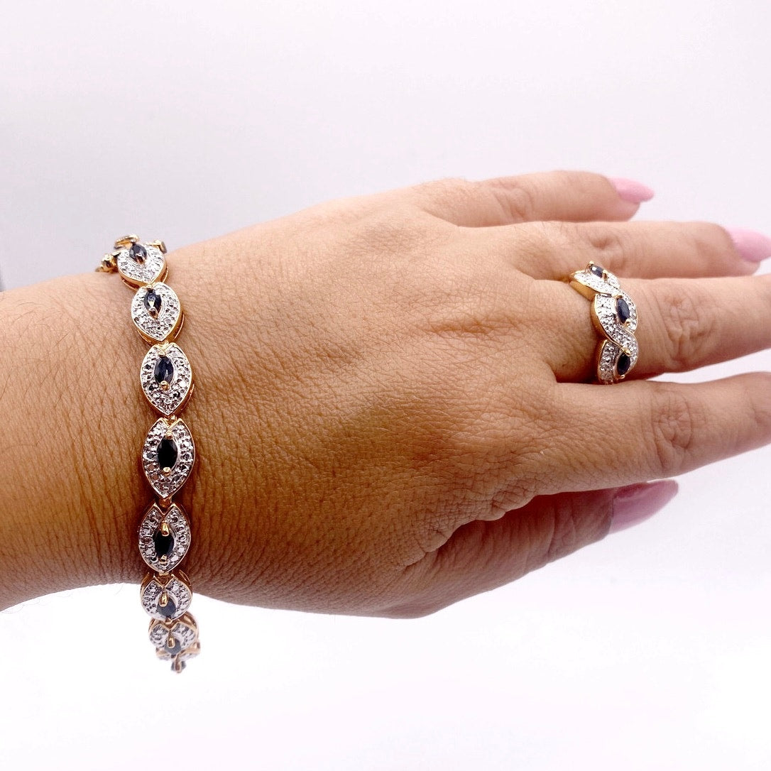 Ross Simmons Gold Plated Sterling Silver Bracelet and Ring Set with Blue Sapphires 7”