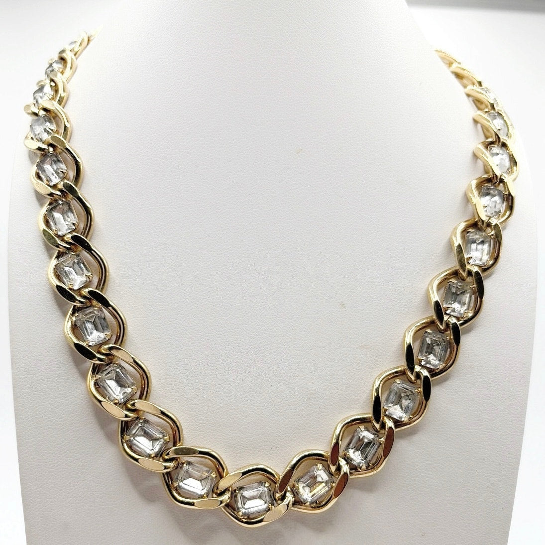 Givenchy Vintage Gold Tone and White Rhinestones Collar Necklace 16"