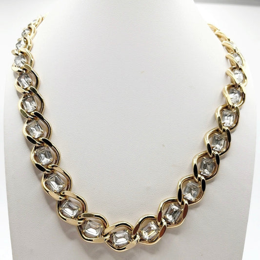 Givenchy Vintage Gold Tone and White Rhinestones Collar Necklace 16"
