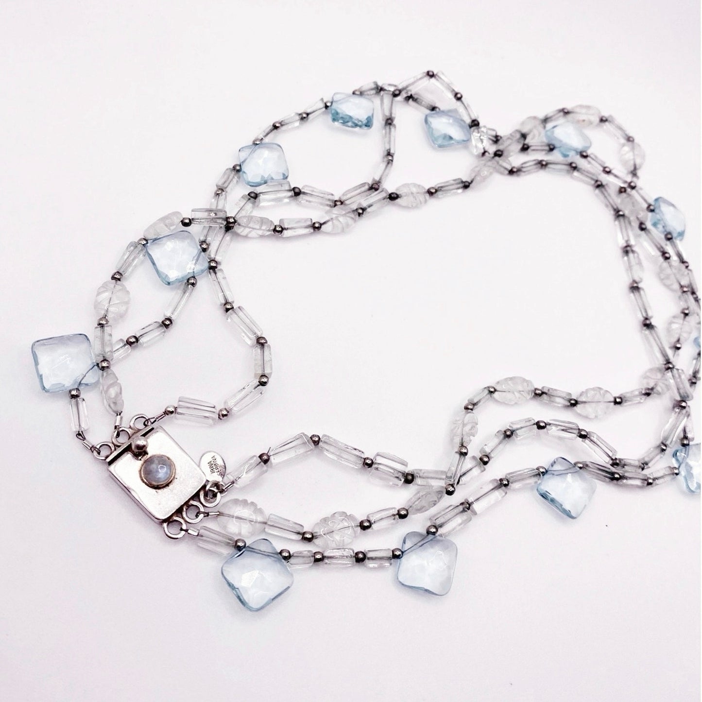 Irina Serbina Vintage Necklace Sterling Silver and Quartz With Bohemian Glass Beads