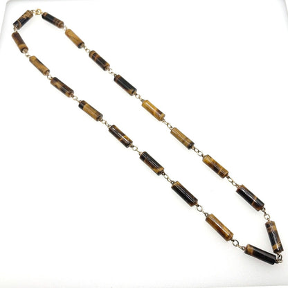 Tiger Eye Retro Barrel Beads Necklace 22”