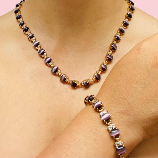 10k GP Tennis Purple Tiger Eye Necklace and Bracelet Set