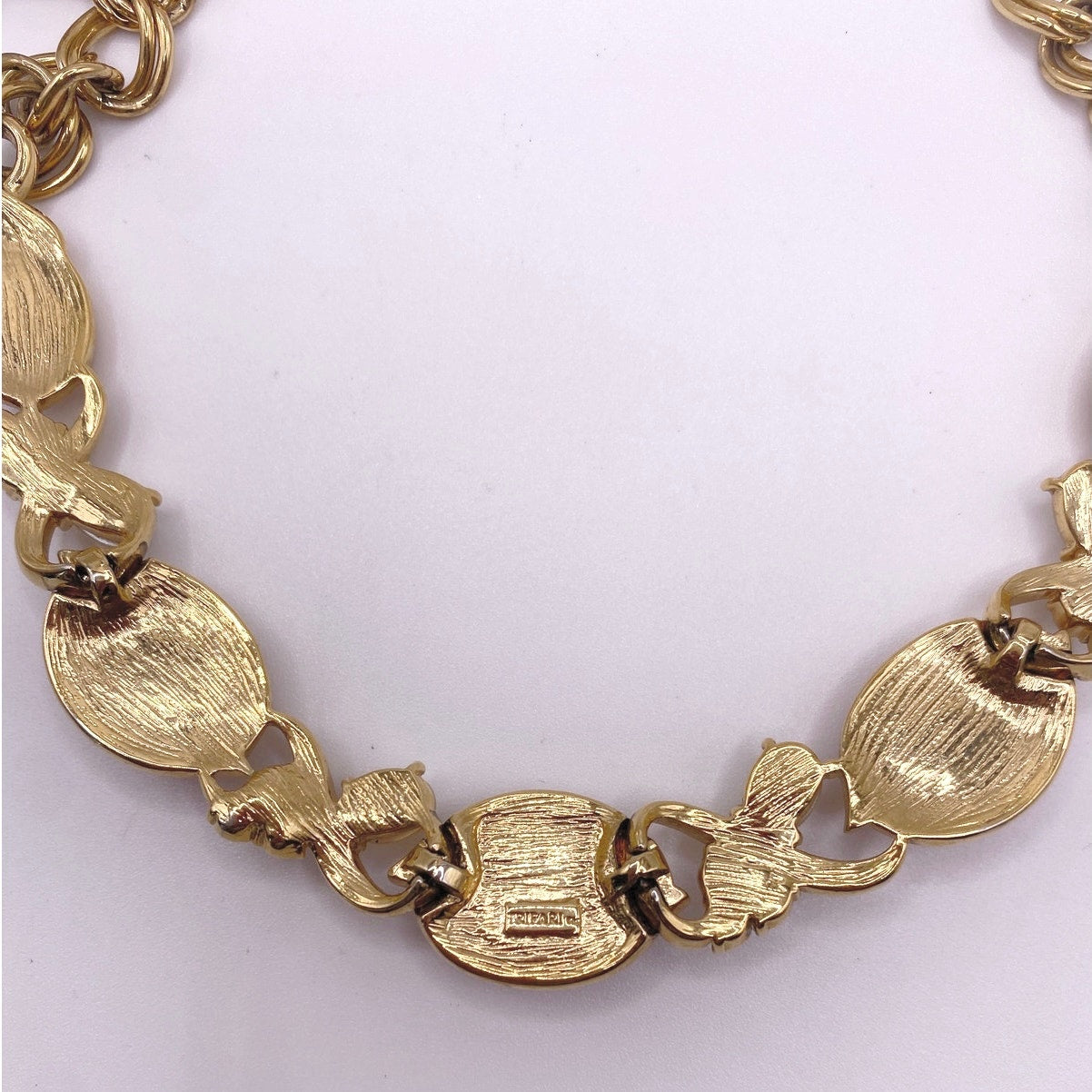 Trifari Vintage Necklace With Soft Pink Lucite Cabochons Stones