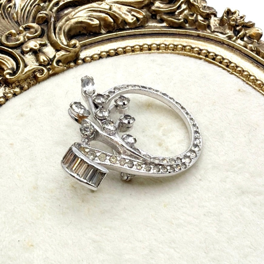 Krements Signed Vintage Brooch Silver Tone and Rhinestones