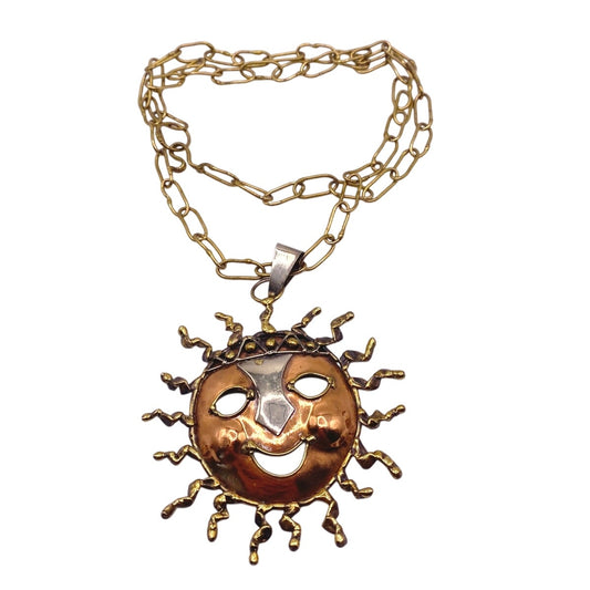 VTG Mixed Metal Sun Pendant Necklace