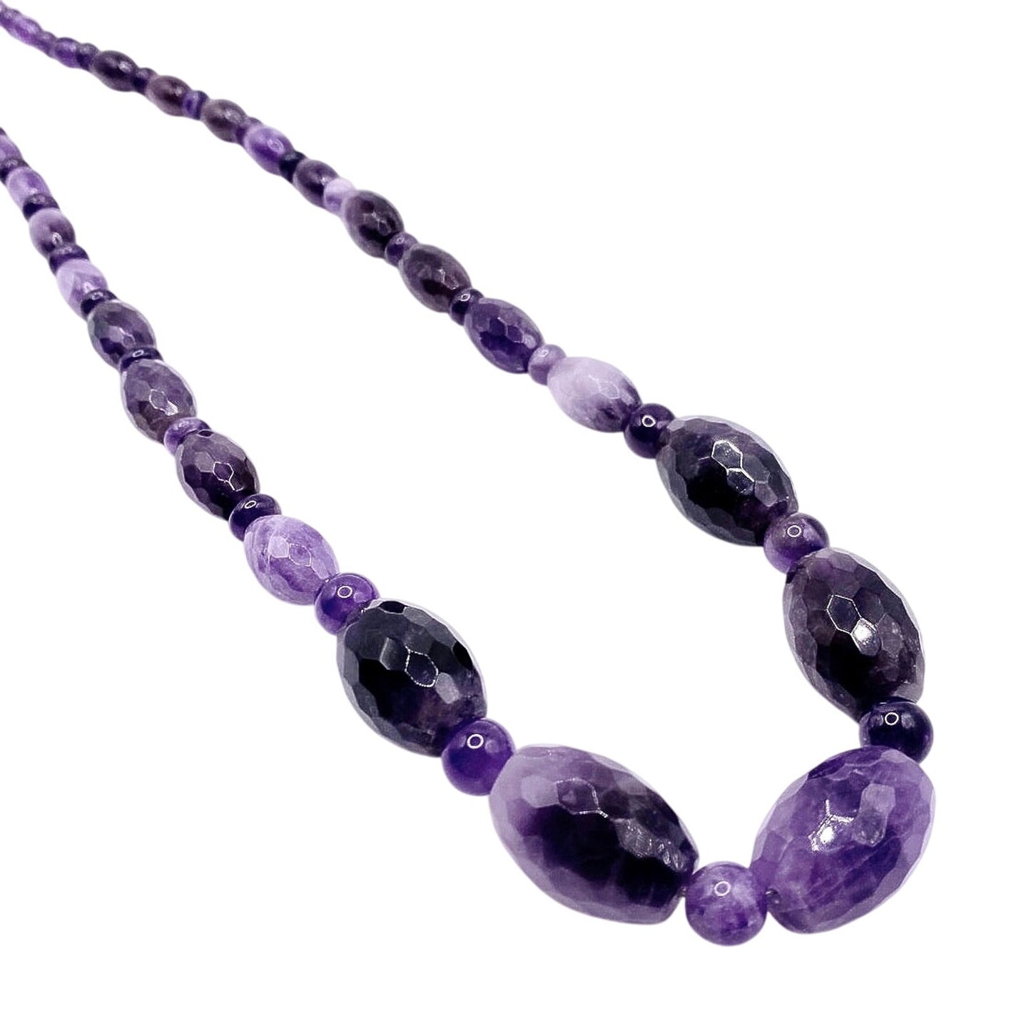 Desert Rose Trading Signed Faceted Amethyst Barrel Beads Necklace and Sterling Silver