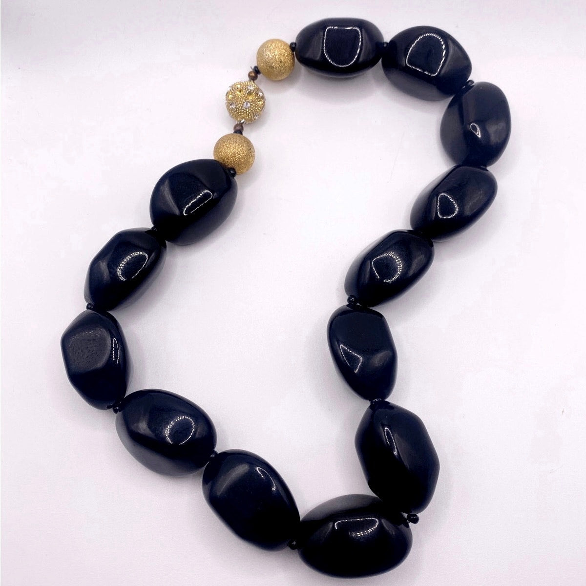 VNTG Black Agate Onyx Big Boho Beads Chunky Necklace 18”