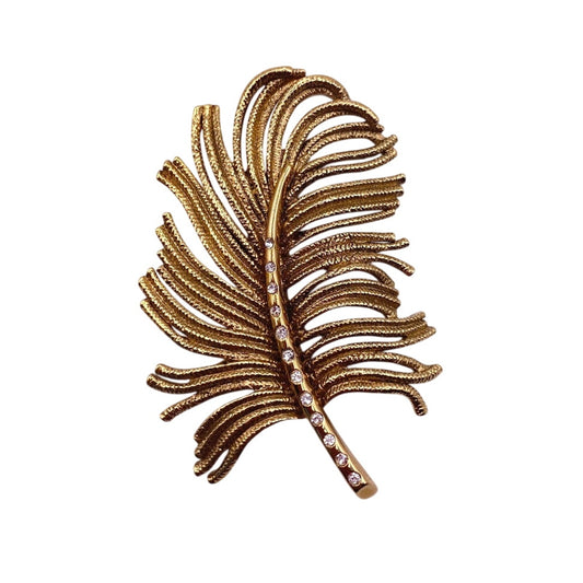 Monet leave Brooch Gold Tone with Rhinestones