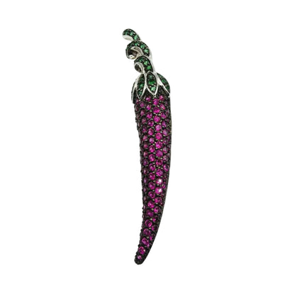 Sterling Silver And Rubies Chili Pepper Brooch