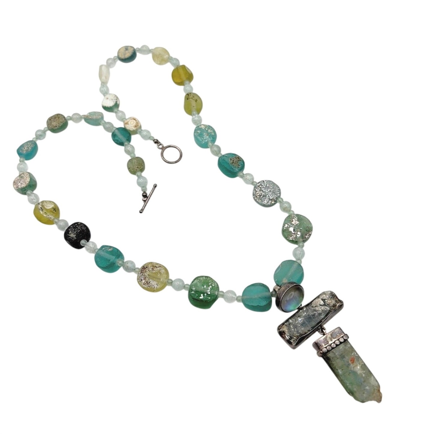 Amy Kahn Russell 925 Sterling Silver and Ancient Roman Glass Necklace 23”