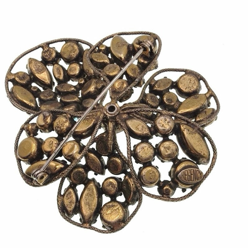 Regency Vintage Signed Rhinestones Flower Brooch 3”