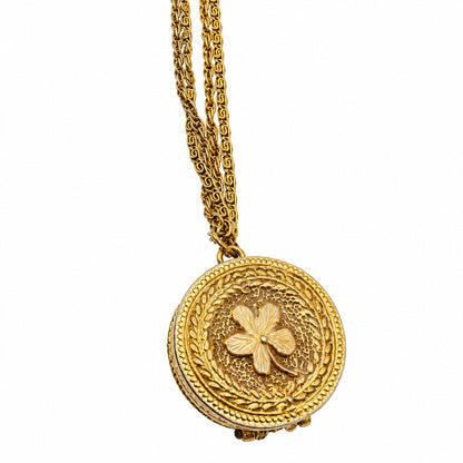 Goldette Signed Vintage Long Necklace And Shell Locket Cameo Pendant 28”