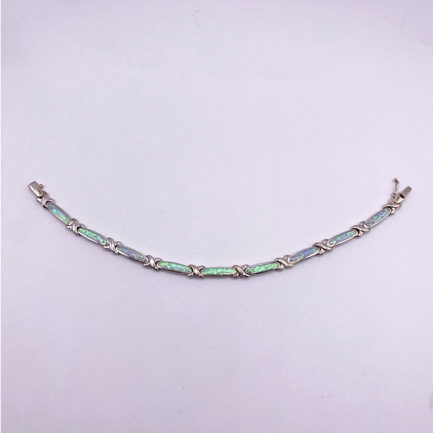 Sterling Silver and Opal Tennis Bracelet Size 7