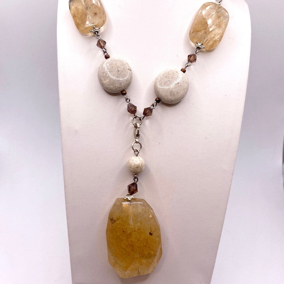 Premiere Designs "Sand Dune" Quartz and natural stone necklace removable pendant.