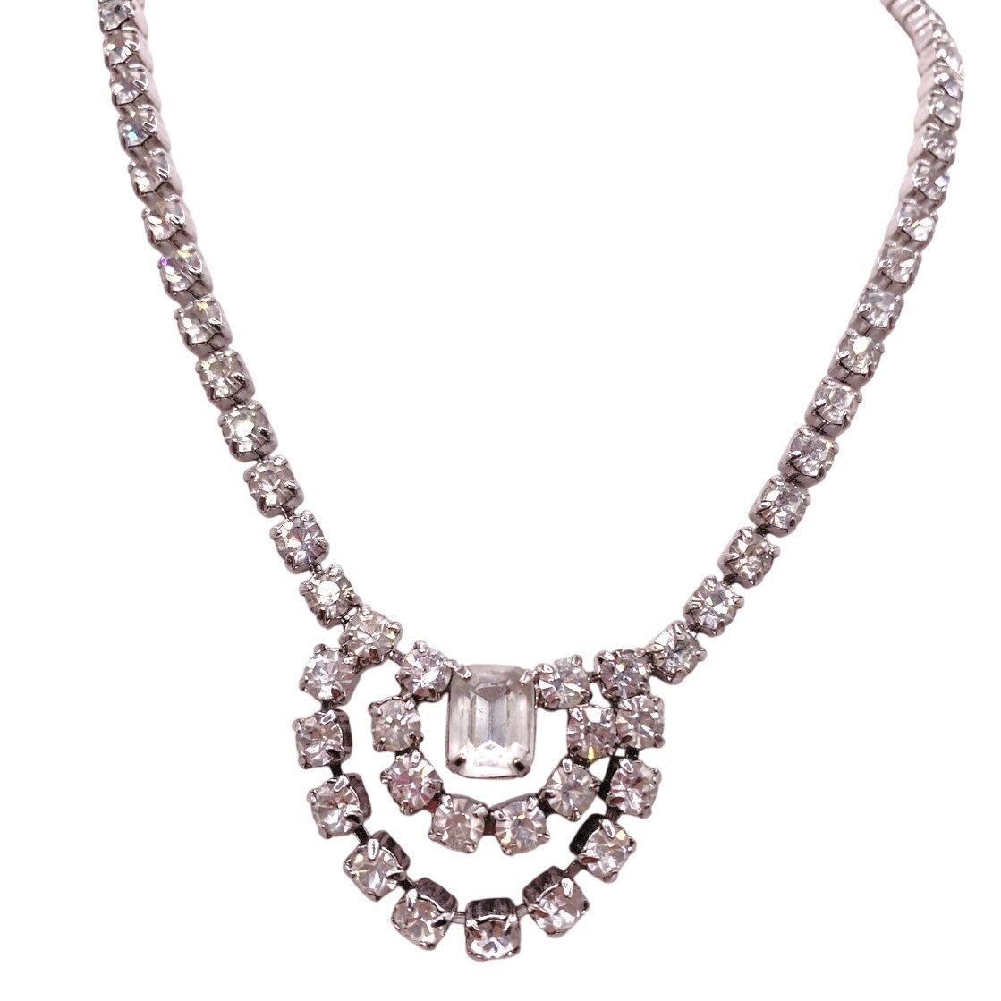 Vintage Silver Tone and Rhinestones Rivière Necklace 16”