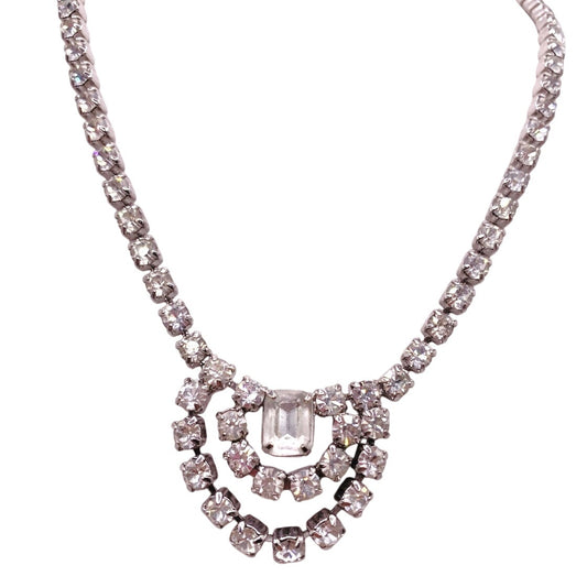 Vintage Silver Tone and Rhinestones Rivière Necklace 16”
