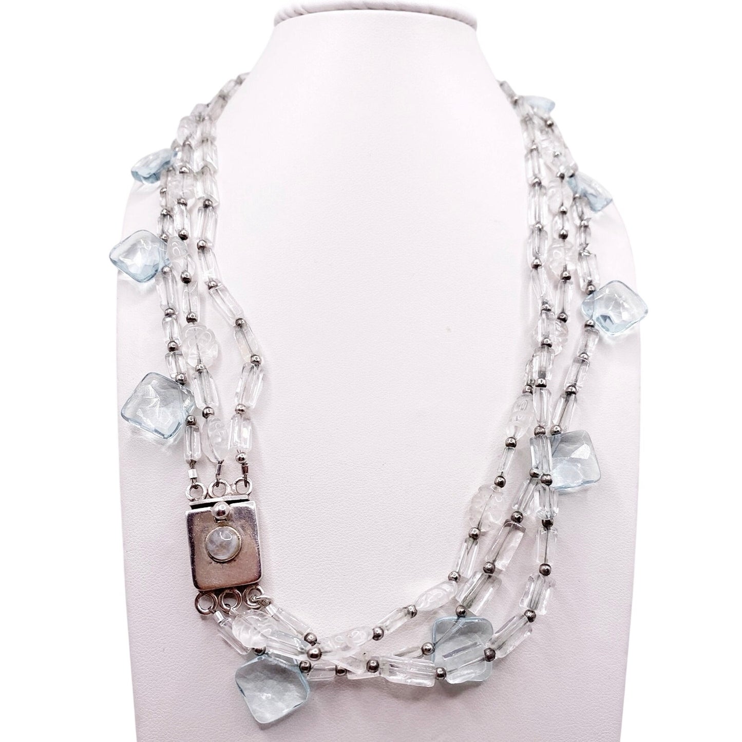 Irina Serbina Vintage Necklace Sterling Silver and Quartz With Bohemian Glass Beads