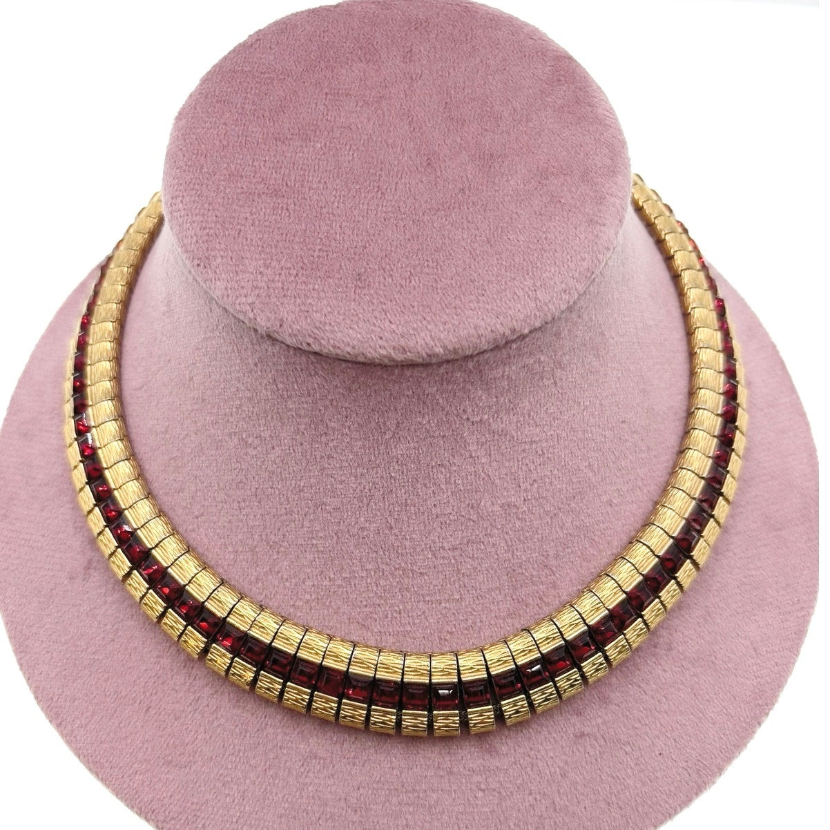 Ciner Signed Red Square Rhinestones Collar Necklace 16”