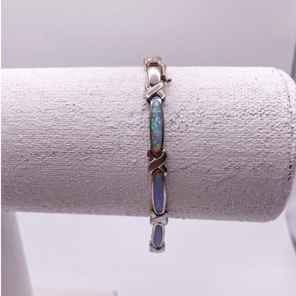 Sterling Silver and Opal Tennis Bracelet Size 7