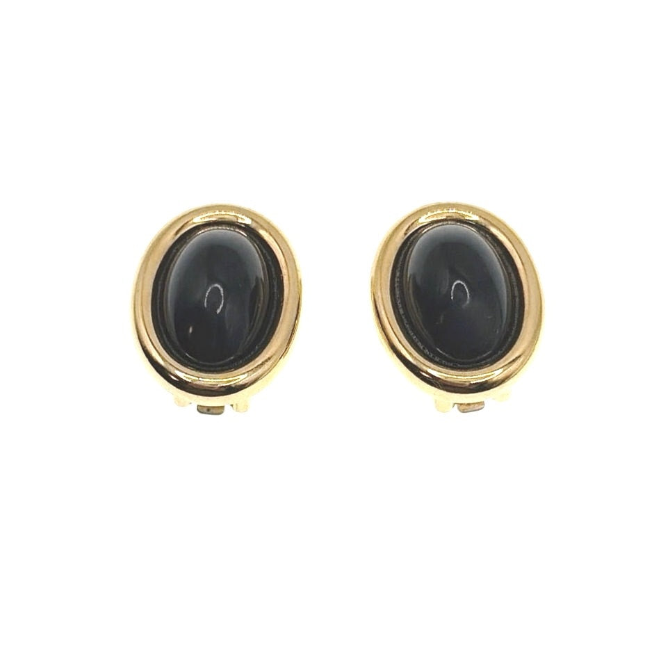 Kenneth Jay Lane Classic Lucite Black Cabochon Clip On Earrings 2cm