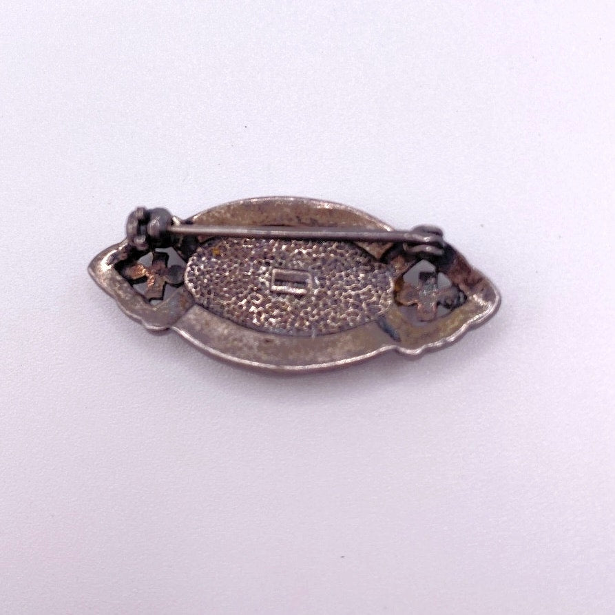 Art Deco Sterling Silver and Green Agate Brooch With Marcasite