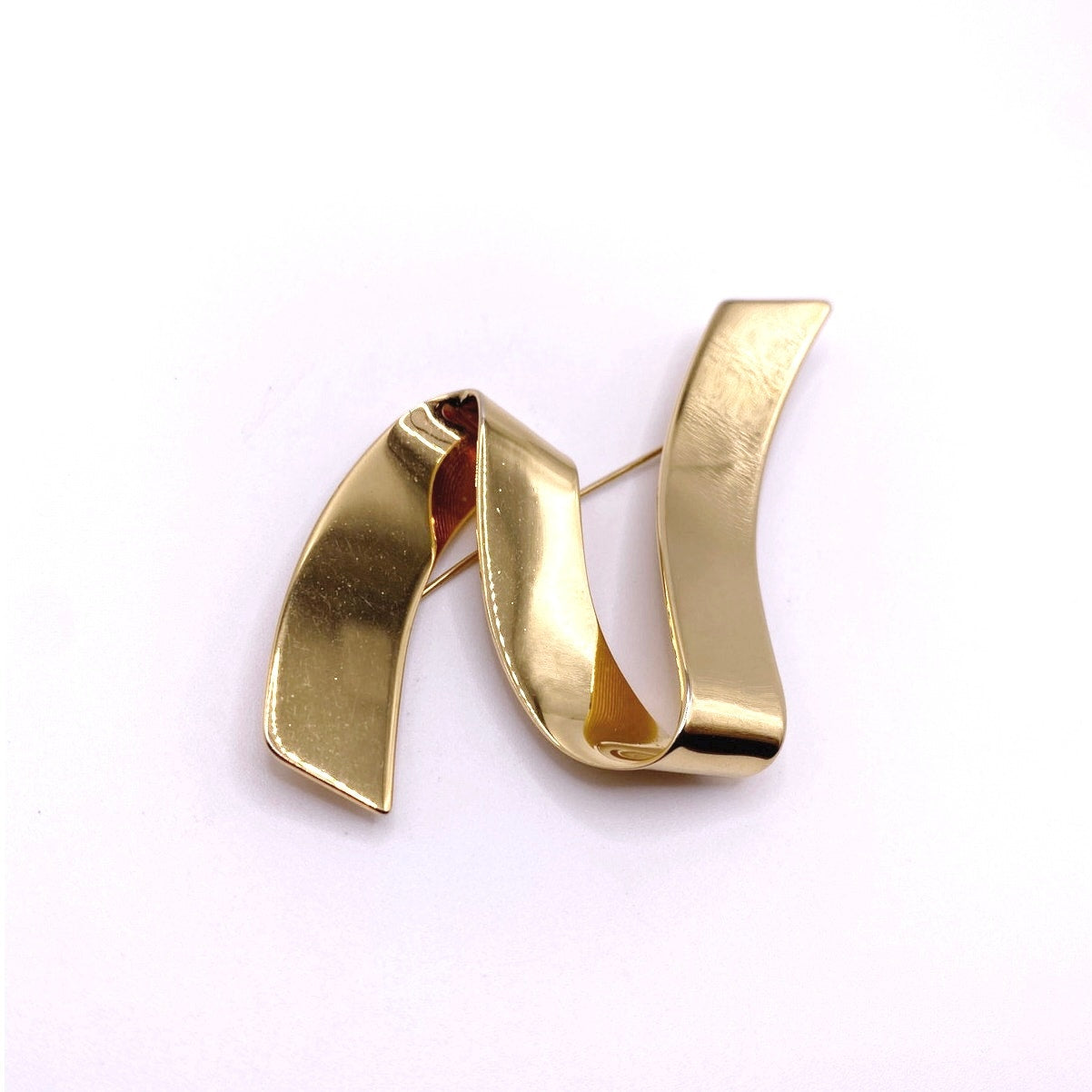 Monet Vintage Large Brooch Gold Tone Ribbon 4” long