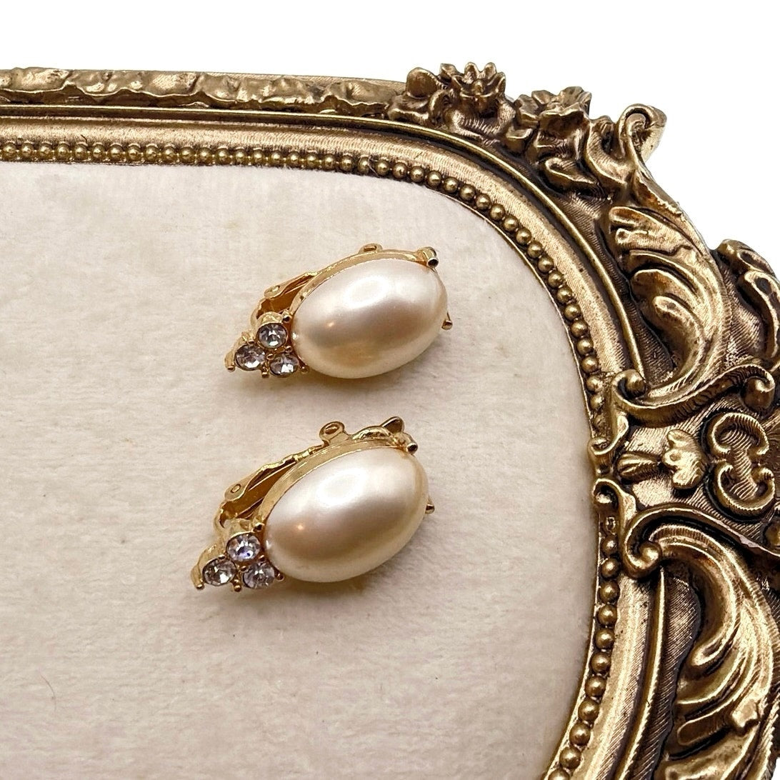 Trifari Faux Pearl Clip On Earrings