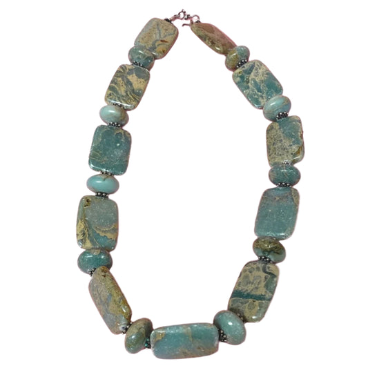 Green Agate and St Silver Necklace