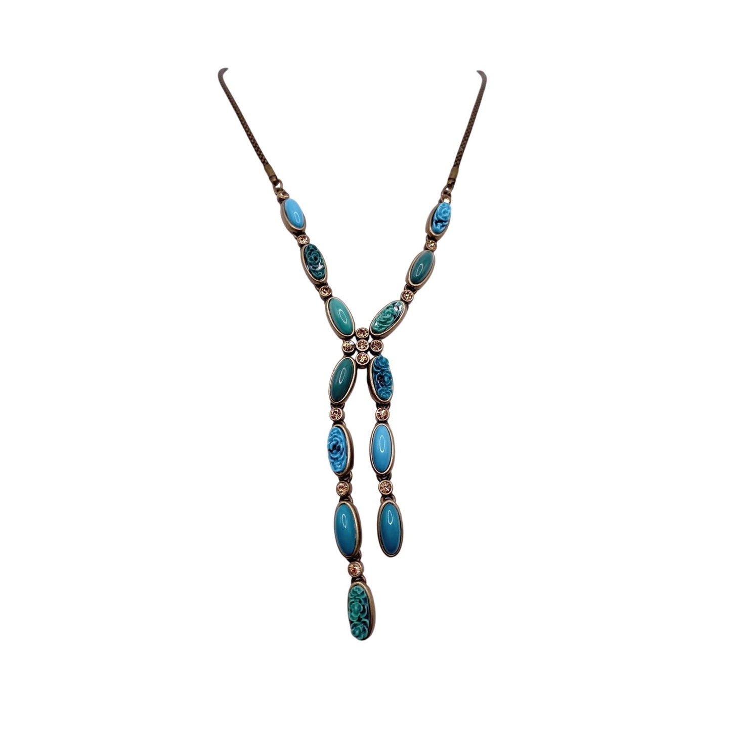Vintage Liz Claiborne Turquoise Blue Tone Y Necklace