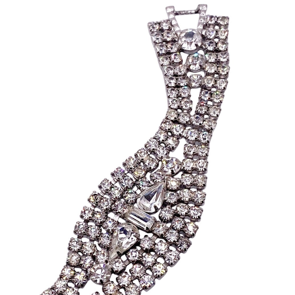Vintage Rhinestones Bracelet Silver Tone