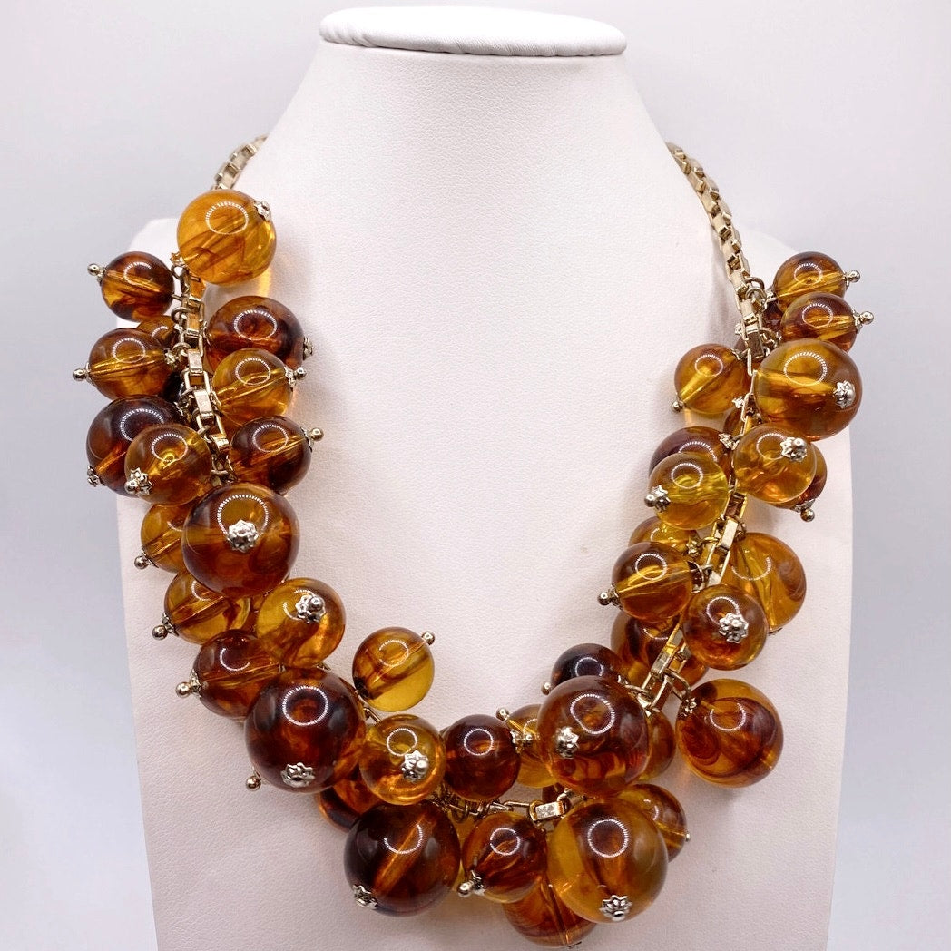 Ann Taylor Vintage Amber Lucite Beads Cha Cha Necklace 17”