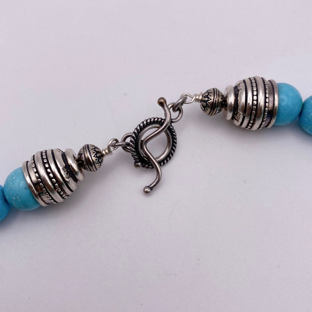 Sleeping Beauty Turquoise Extra Long Necklace 28” With Sterling Silver Closure