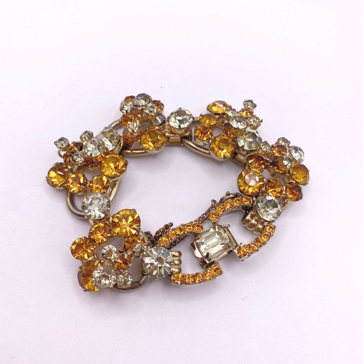 Juliana Vintage MidCentury Bracelet Beautiful Orange and Green Tone Rhinestones