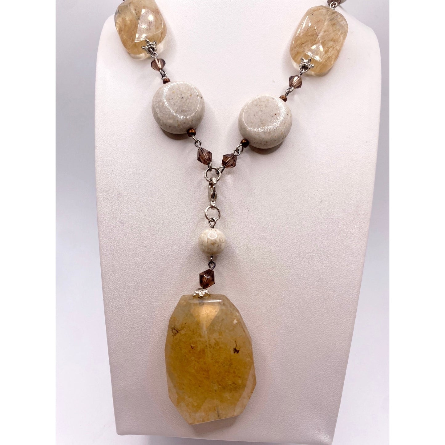 Premiere Designs "Sand Dune" Quartz and natural stone necklace removable pendant.