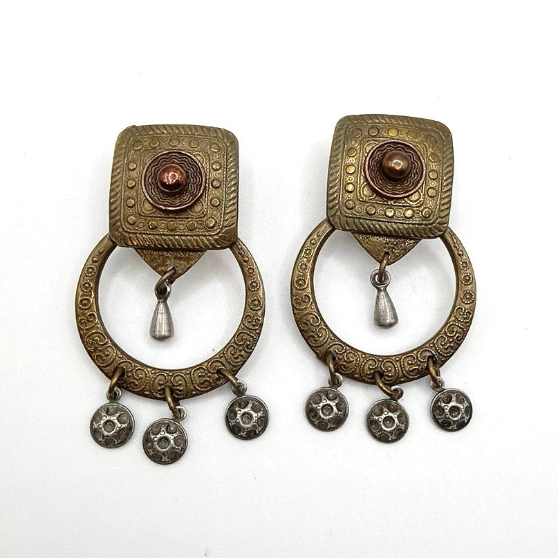 Marjorie Baer Signed Artist Earrings Brass and Copper