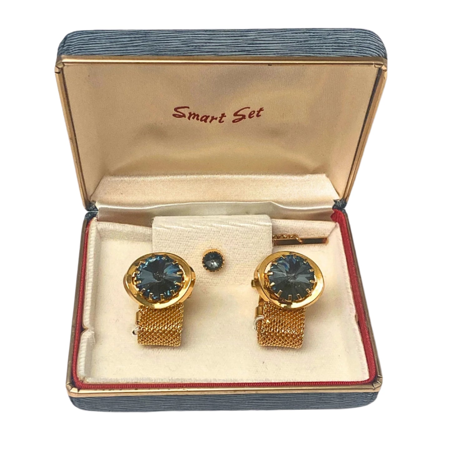 Smart Set-Golden and Blue Cufflinks and Tie Tack