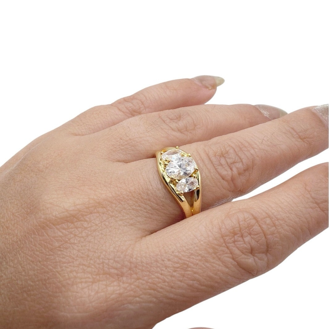 Gold Vermeil 925 Sterling Silver Ring with Sparkling Cubic Zircon 5.5