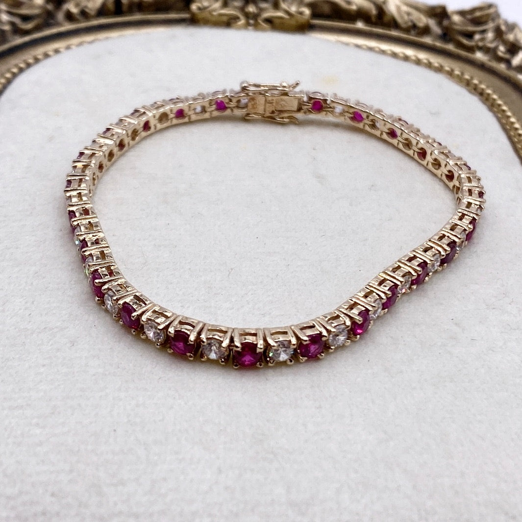 Vintage Gold Vermeil 925 and Rubies Tennis Bracelets Size 7
