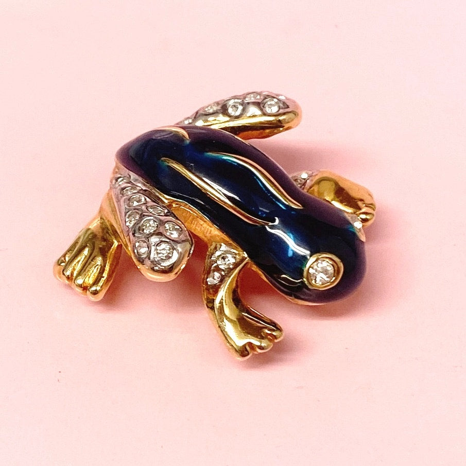 Enamel Green Frog Pin Brooch