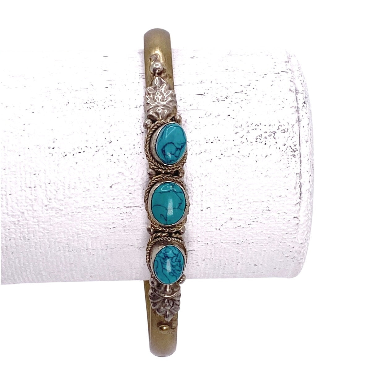 Tibetan or Nepalese turquoise metal cuff bracelet 7"