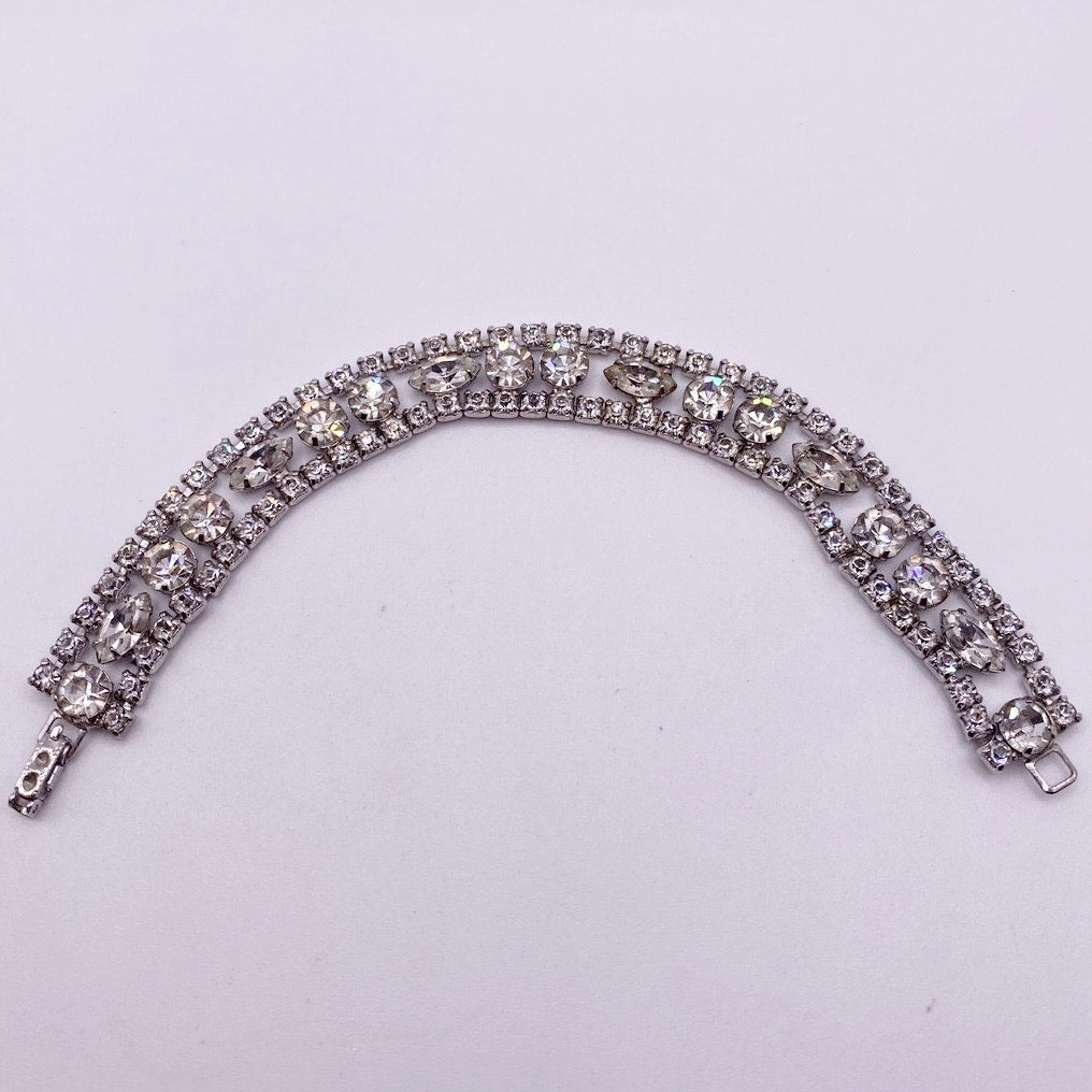 Vintage Silver Tone and Rhinestones Bracelet Size 7"