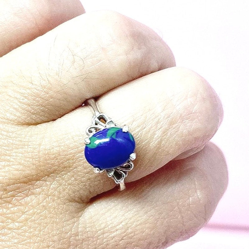 Navajo St Silver and Azurite Malachite Ring