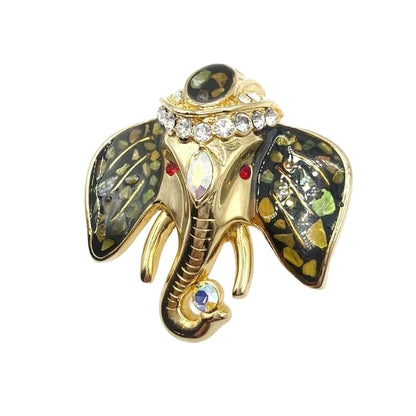 Enamel and Rhinestones Elephant Head Brooch 1.5”