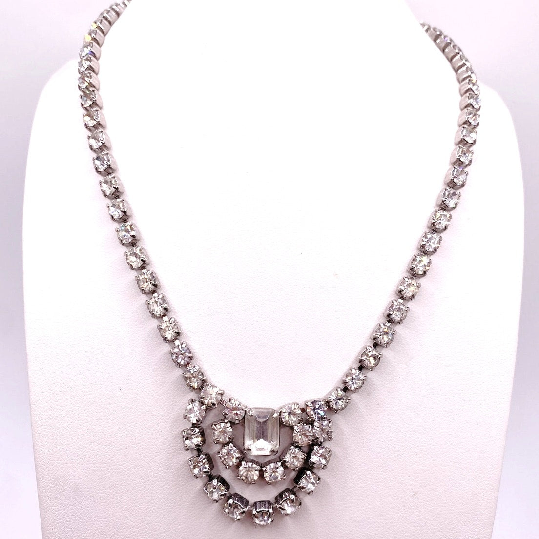 Vintage Silver Tone and Rhinestones Rivière Necklace 16”