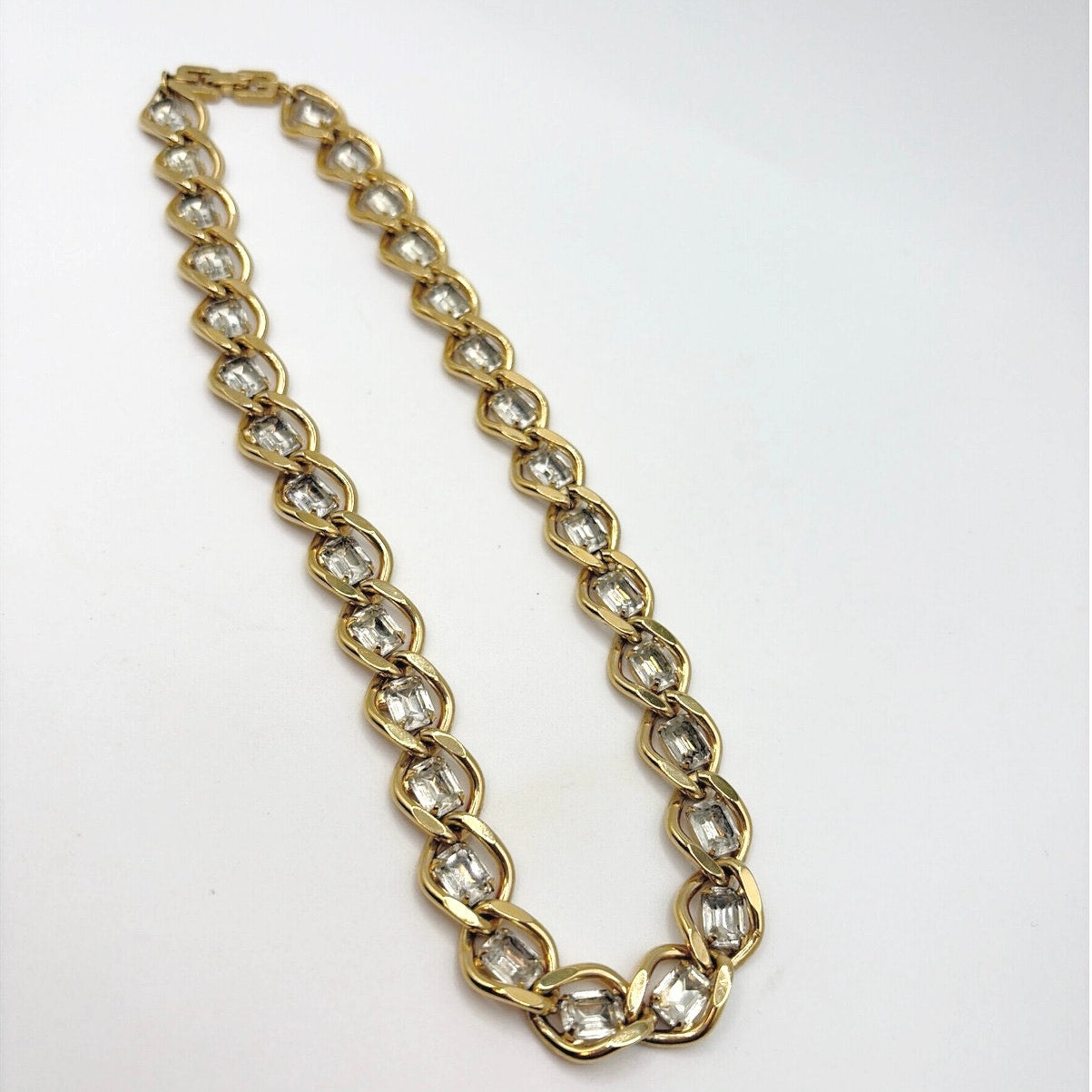 Givenchy Vintage Gold Tone and White Rhinestones Collar Necklace 16"